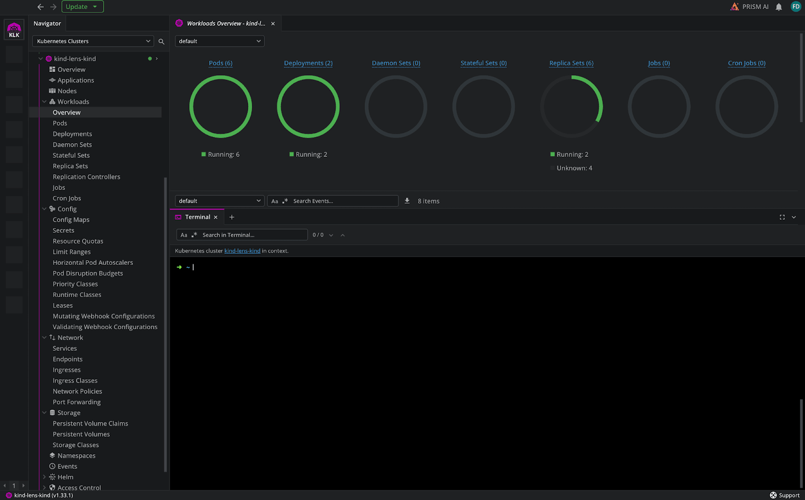 Lens K8s IDE Cluster overview